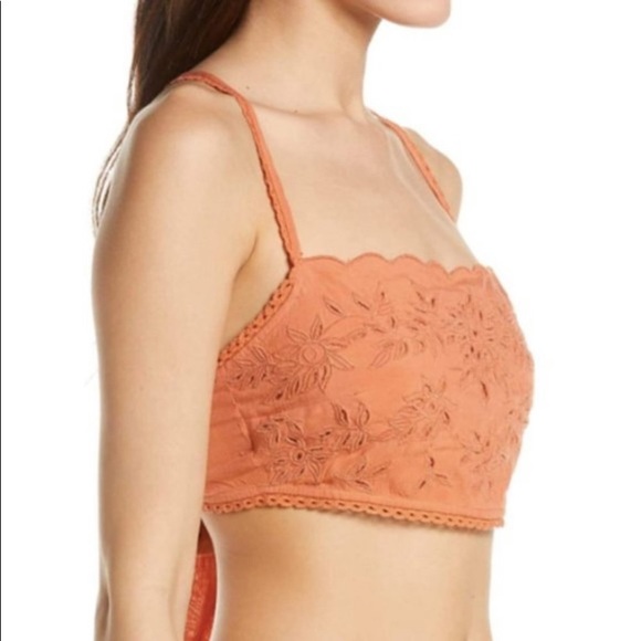 Free People Cassandra cross back crop top. Embroidered floral bronze colored. - Picture 2 of 11